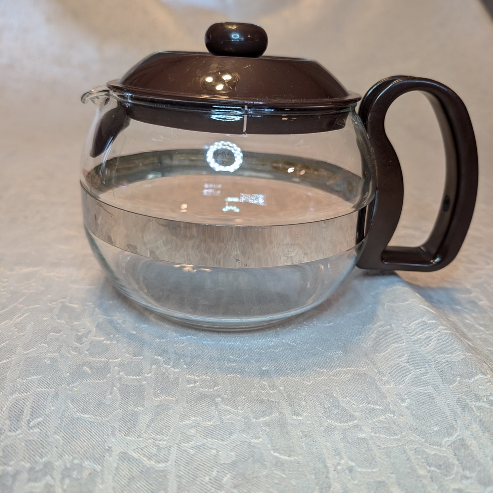 Pyrex Glass Teapot with Dark Brown Lid and Handle